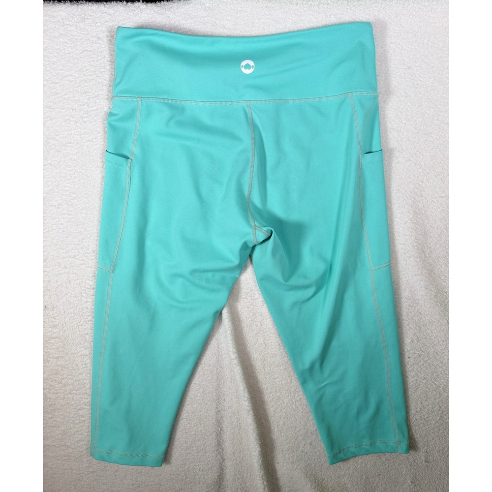 Wodbottom‎ Womens Teal Aqua Capri Leggings High Waisted Pockets Gym Workout L